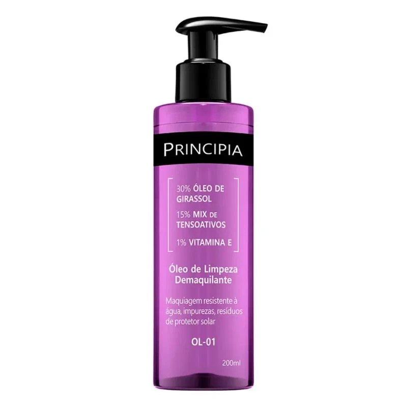 Óleo de Limpeza Demaquilante 30% Óleo de Girassol + 15% Mix de Tensoativos + 1% Vitamina E Principia OL-01 200ml