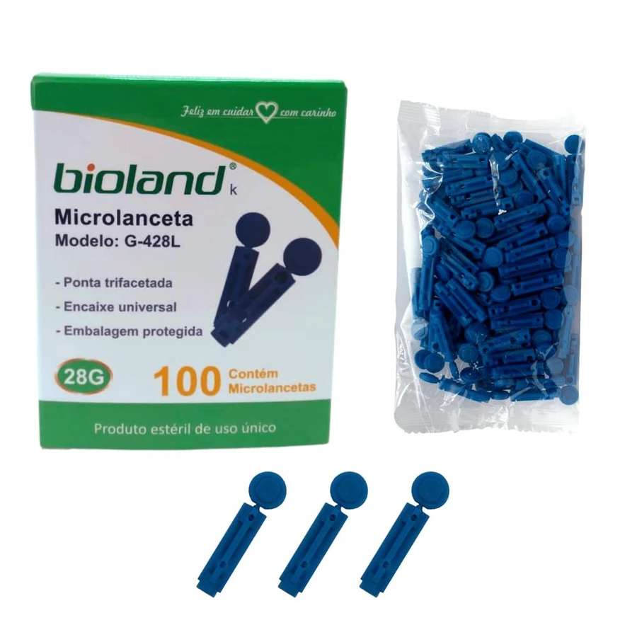 Microlancetas para Glicosimetro Estéreis Bioland com 100 Unidades