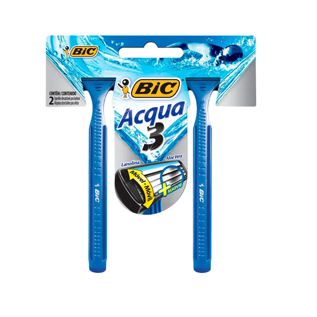 Aparelho De Barbear Bic Acqua 3 Azul 2 Unidades
