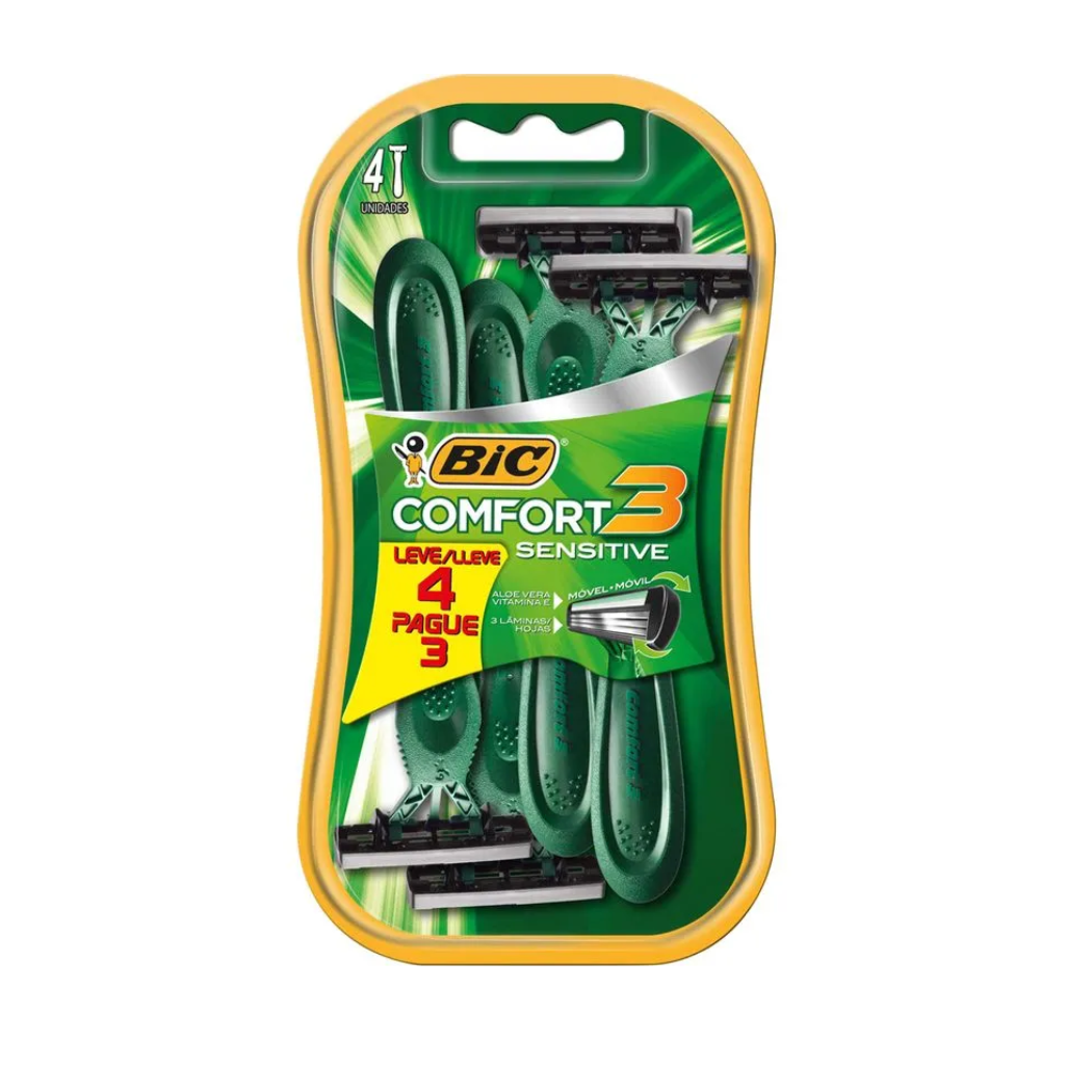 Aparelho De Barbear Bic Comfort 3 Pele Sensivel Leve 4 Pague 3