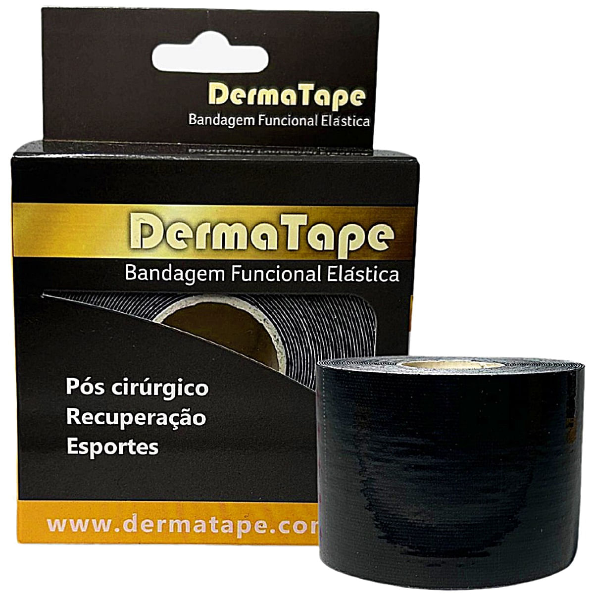 Bandagem Elástica Kinesio DermaTape 5cm x 5m Preta