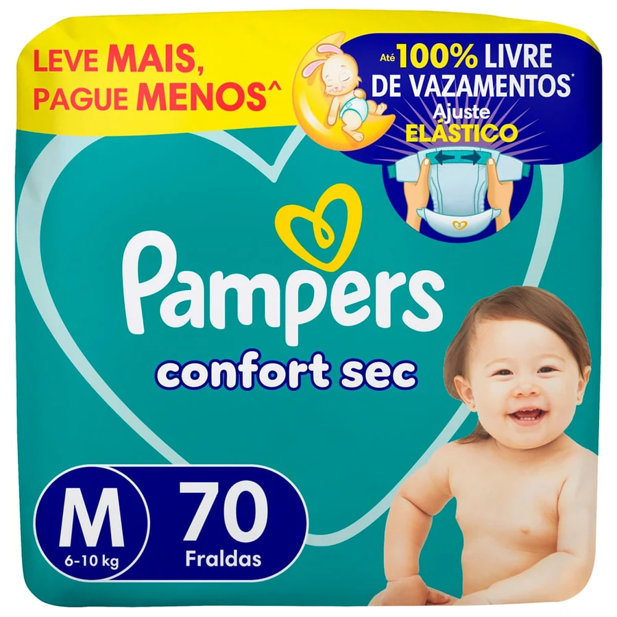 Fralda Pampers Confort Sec Bag com 70 Unidadesm