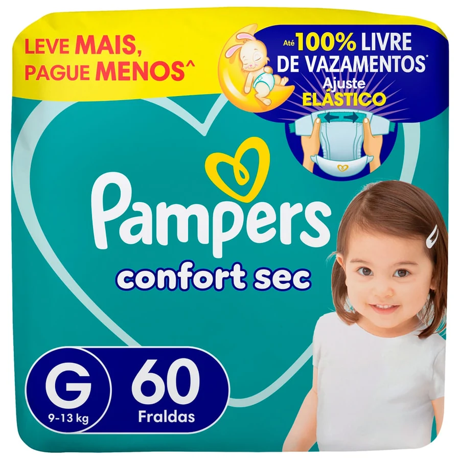 Fralda Pampers Confort Sec Bag com 60 Unidadesg