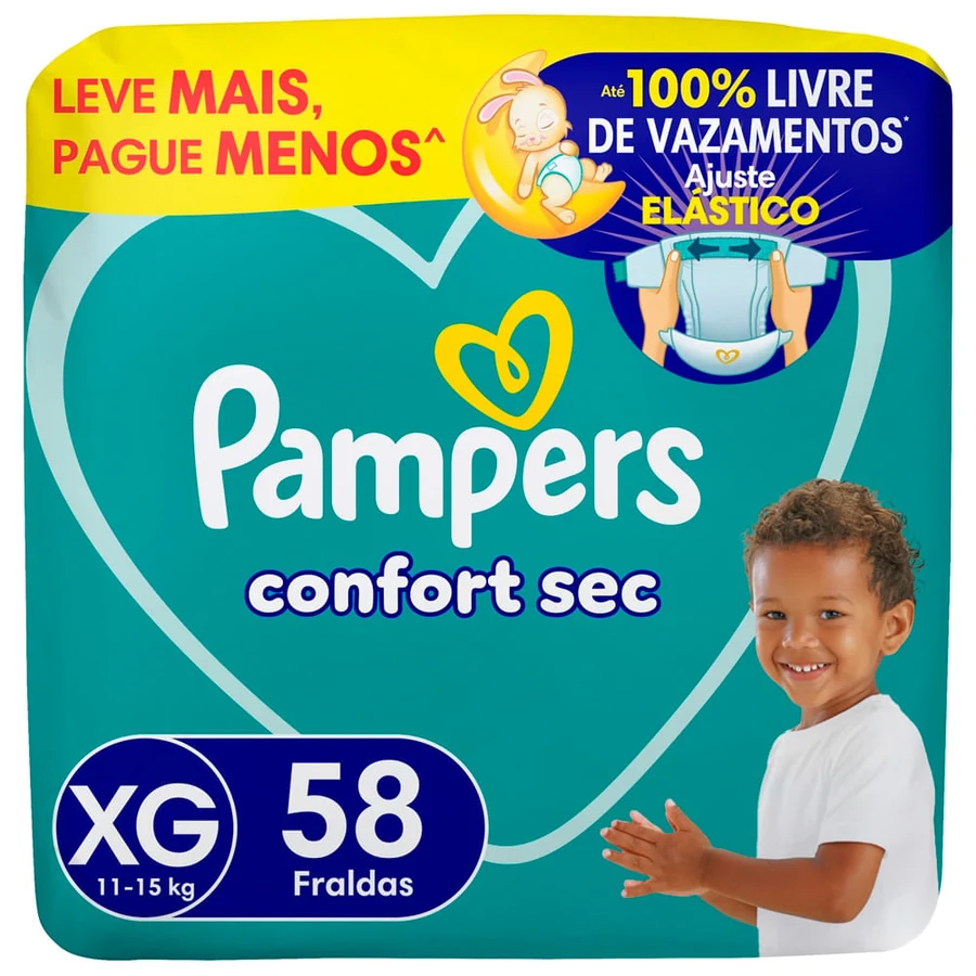 Fralda Pampers Confort Sec Bag com 58 Unidadesxg