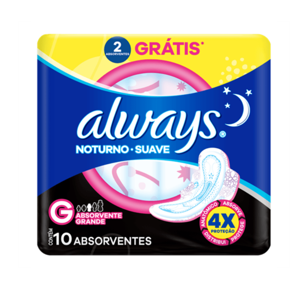 Absorvente Always Noturno Suave G L10p8 com Abas