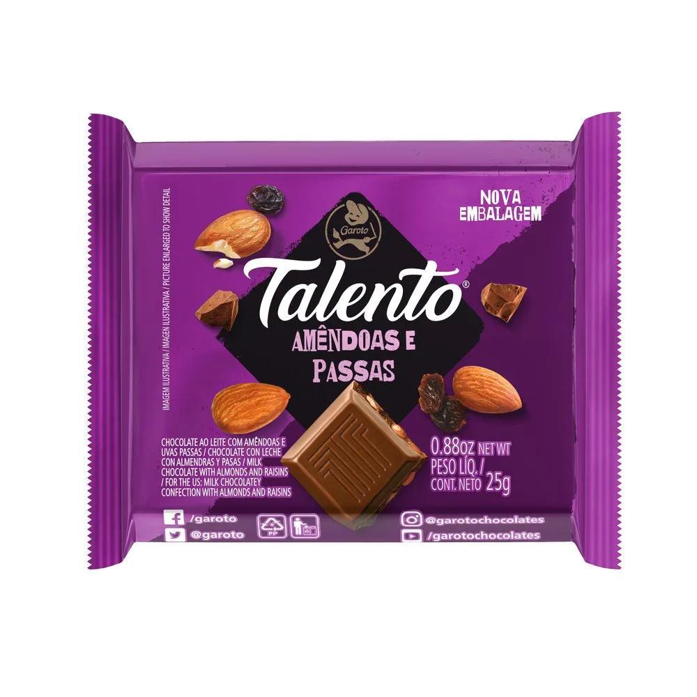 Chocolate Garoto Talento Amêndoas e Passas 25g