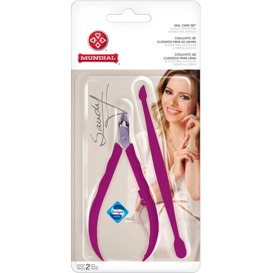 Kit Alicate de Cutícula Sandy Mundial + Espátula Dupla 756-S Rosa