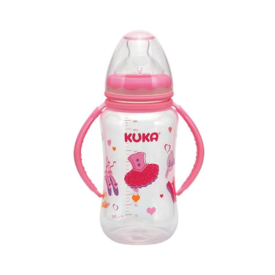 Mamadeira Big Natural com Alça Bico Ortodôntico Rosa Kuka 330ml