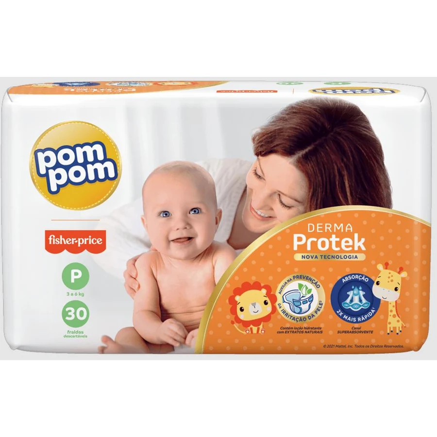 Fralda Pom Pom Derma Protek P com 30 unidades