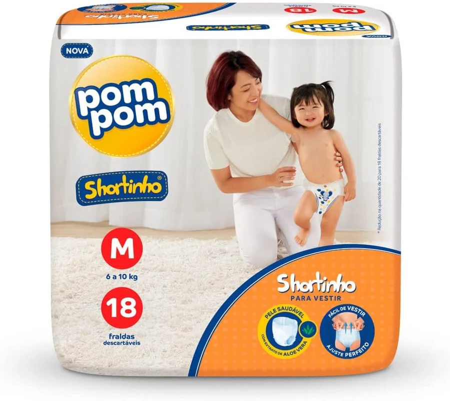 Fralda Pom Pom Shortinho Jumbinho MD com 18 unidades