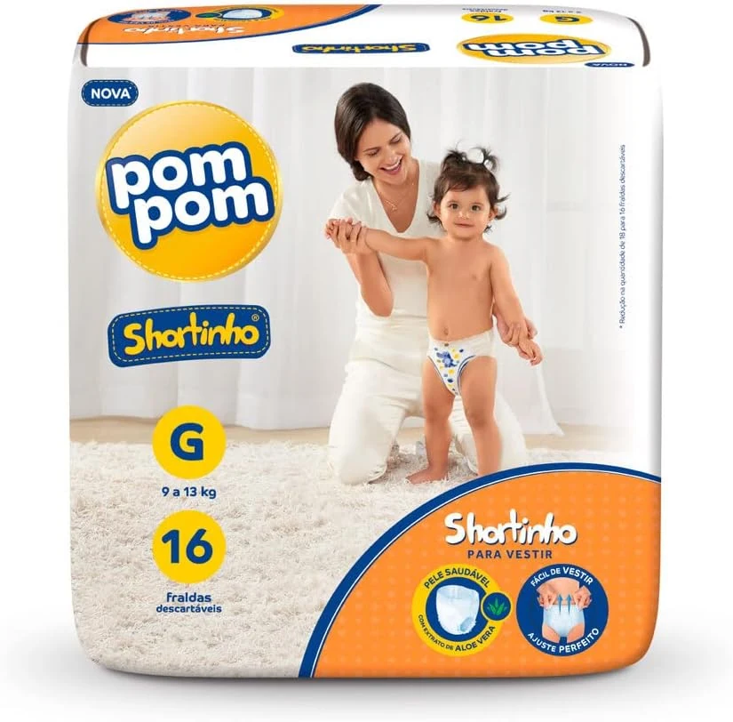 Fralda Pom Pom Shortinho Jumbinho GD com 16 unidades