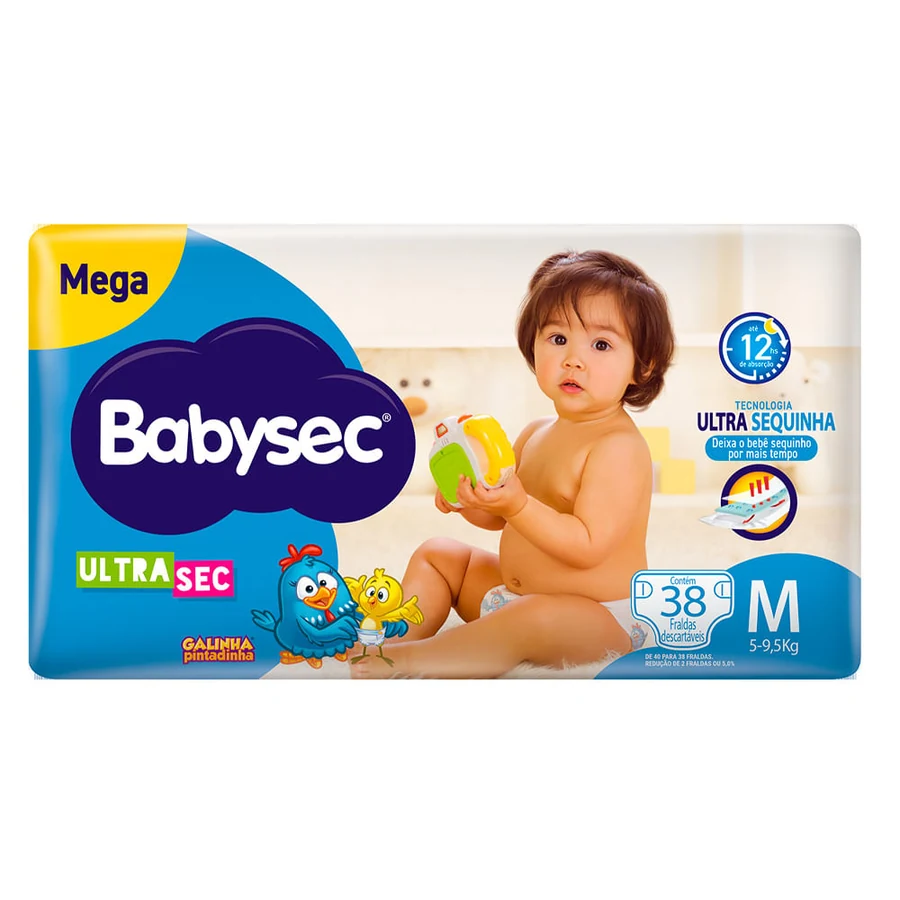 Fralda Babysec Galinha Pintadinha Mega M com 38 unidades