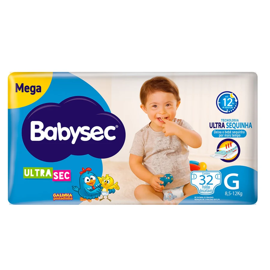 Fralda Babysec Galinha Pintadinha Mega G com 32 unidades