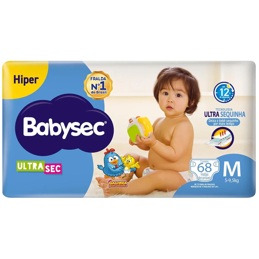 Fralda Babysec Galinha Pintadinha Hiper M com 72 unidades