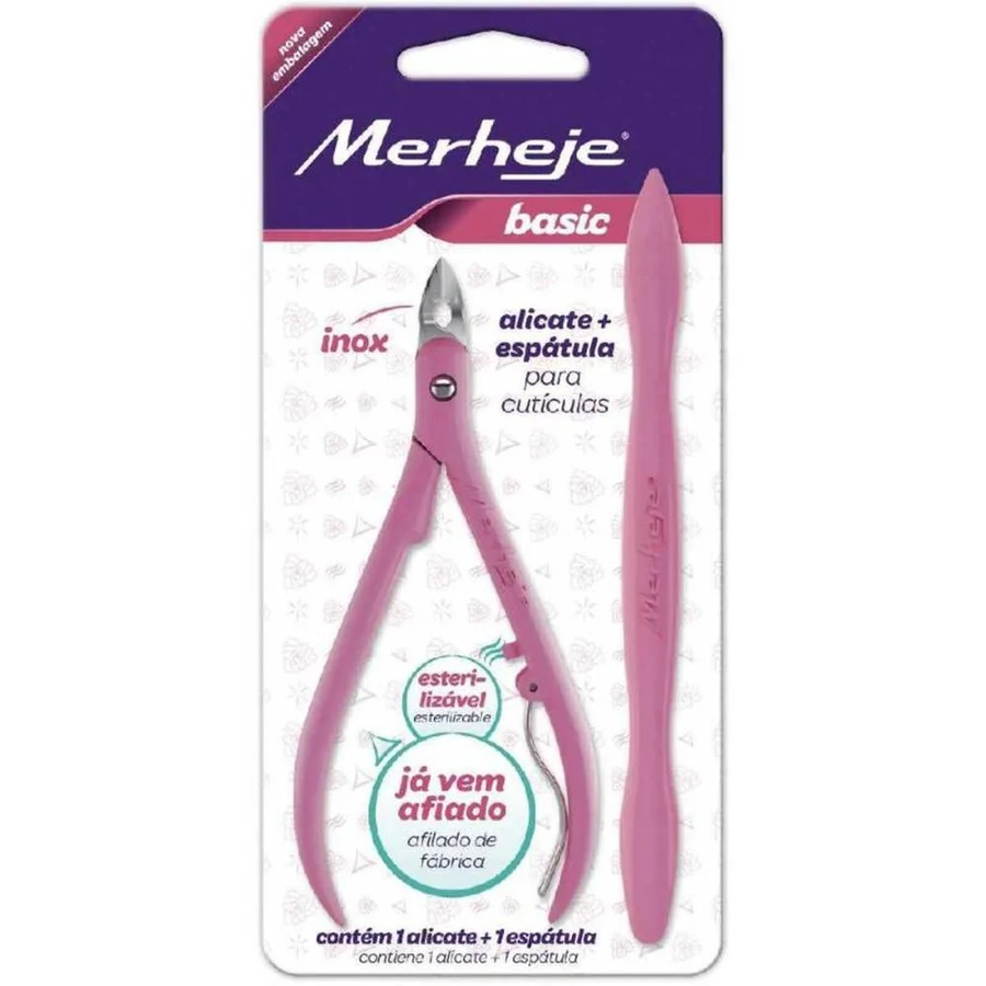 Kit Merheje com 1 Alicate de Cuticula + 1 Espátula Basic Rosa