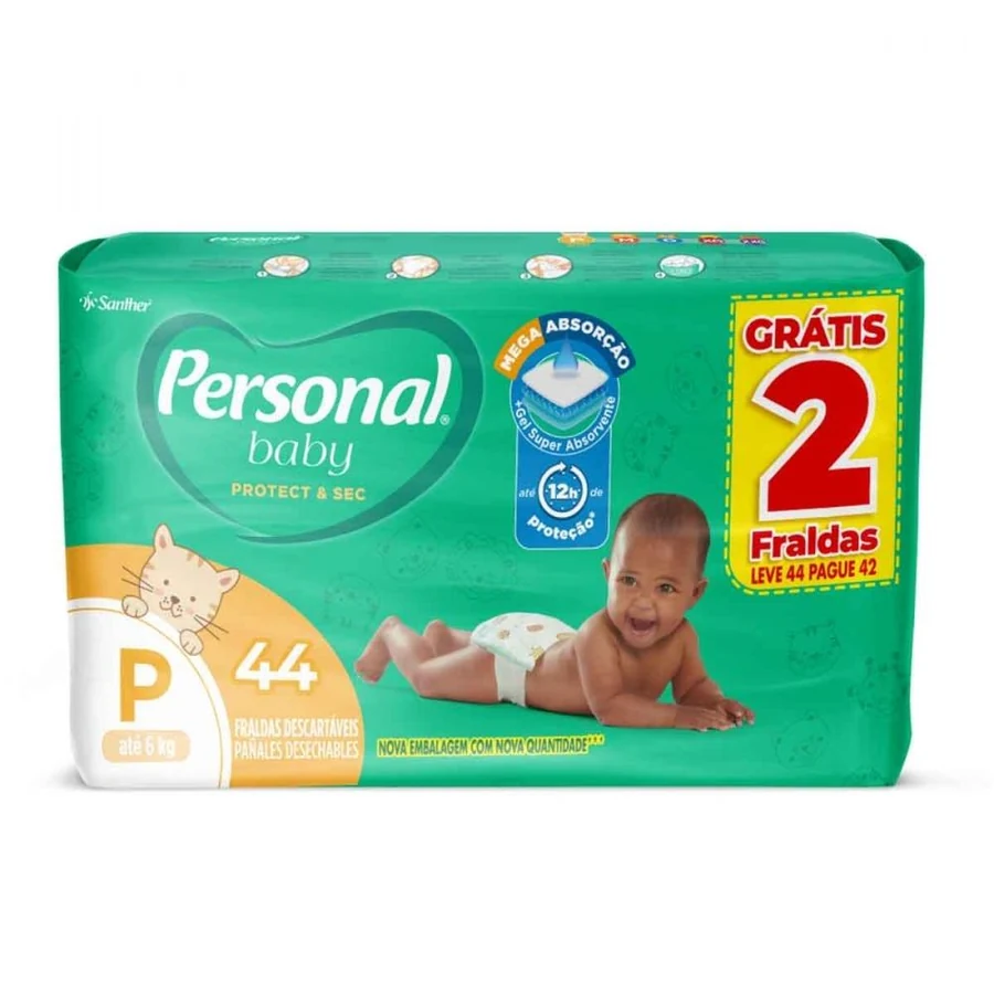Fralda Personal Baby Protect & Sec Mega P com 44 unidades