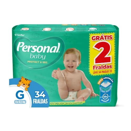 Fralda Personal Baby Protect & Sec Mega G com 34 unidades