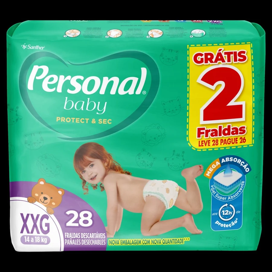 Fralda Personal Baby Protect & Sec Mega SEG com 28 unidades