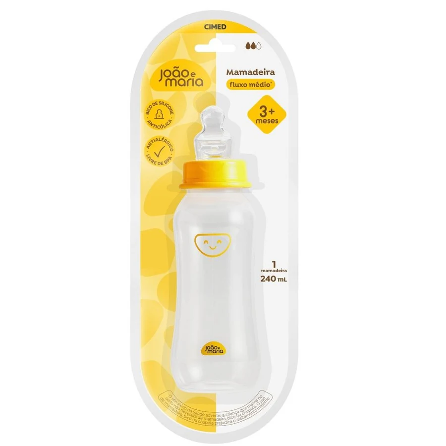 Mamadeira Cimed João e Maria Fluxo Médio Bico de Silicone 3+ Meses 240ml