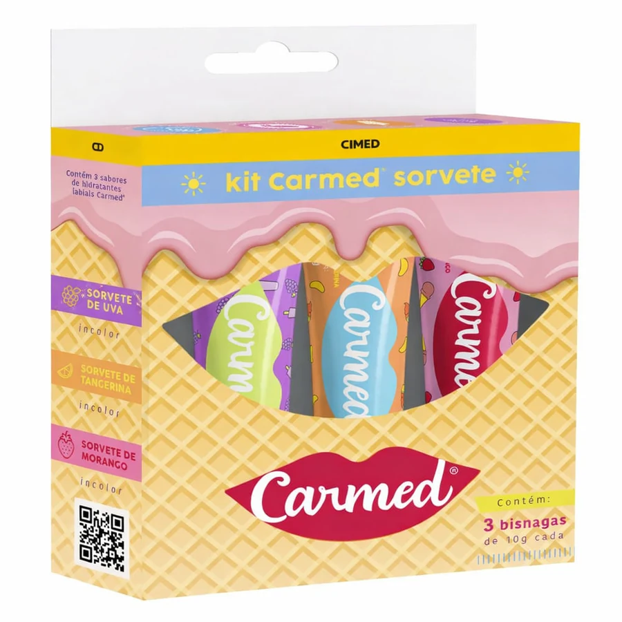 Kit Hidratante Labial Carmed Sorvete Uva Incolor + Tangerina Incolor + Morango Incolor 10g Cada