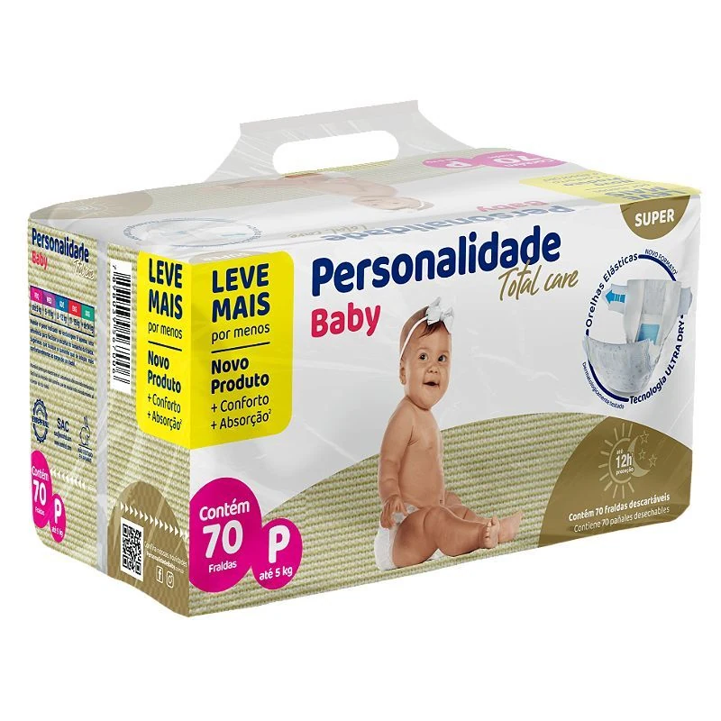 Fralda Personalidade Baby Total Care Bag P com 70 unidades