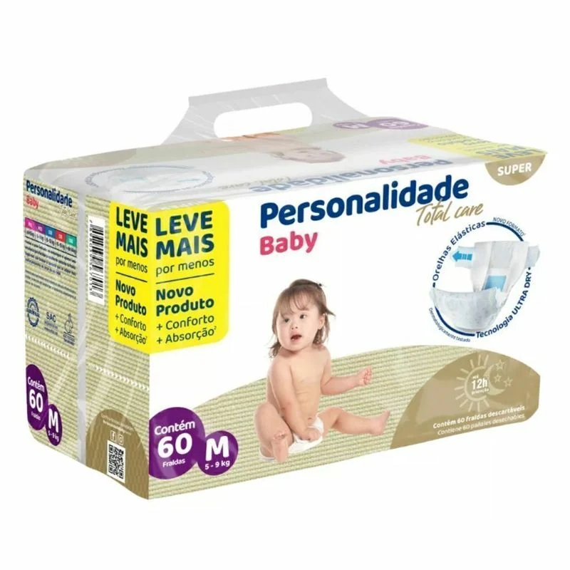 Fralda Personalidade Baby Total Care Bag M com 60 unidades
