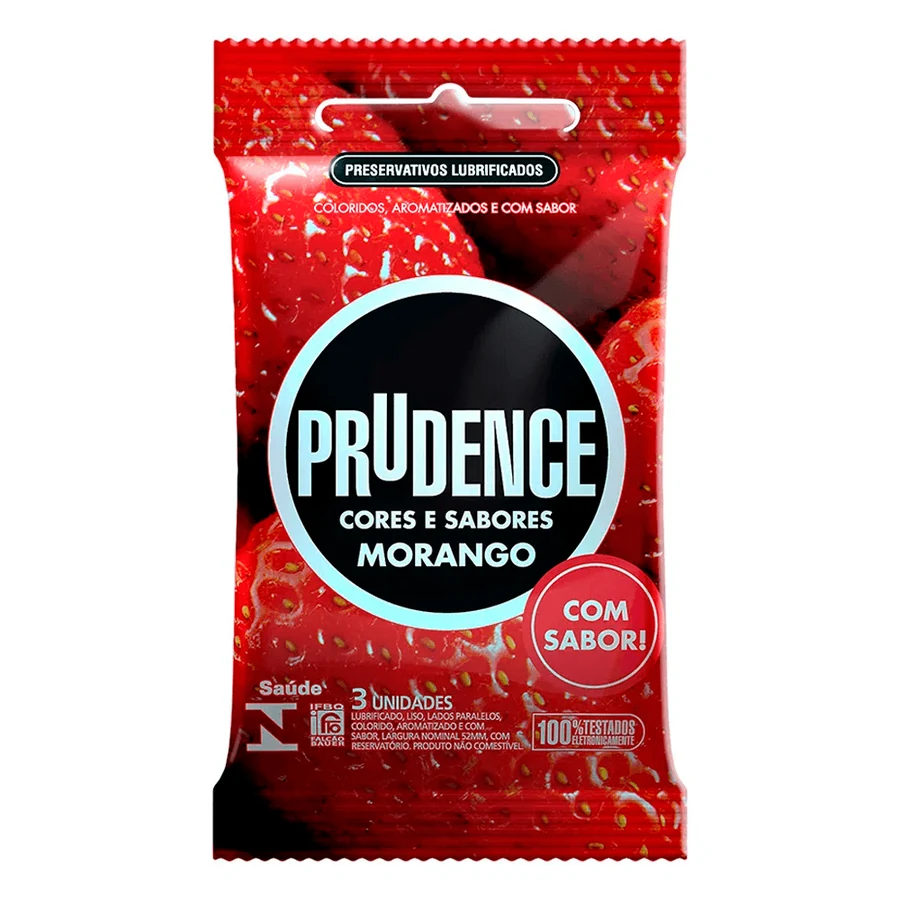Preservativos Prudence Cores e Sabores Morango Com 03 Unidades
