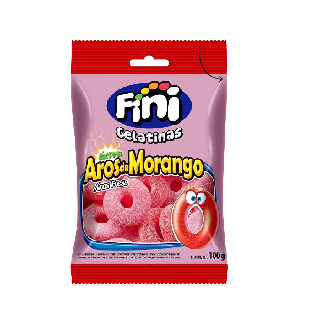 Balas Fini Aros Azedinhos Sabor Morango 80g