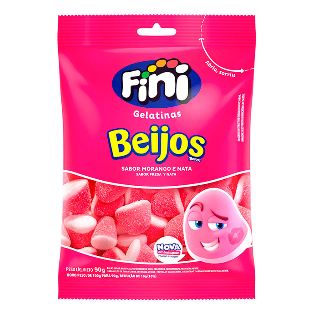 Bala De Gelatina Fini Beijos Morango 90g