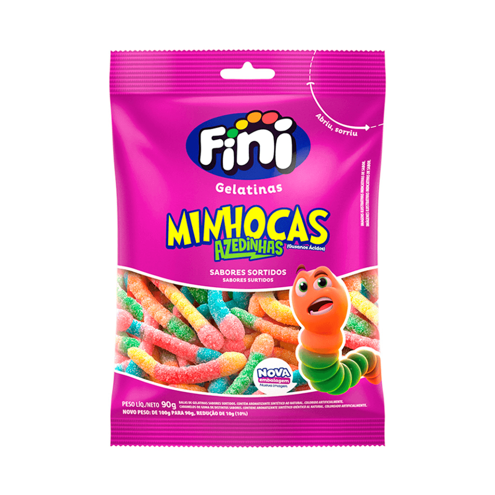 Bala Fini Minhocas Gelat Cítricas 90g