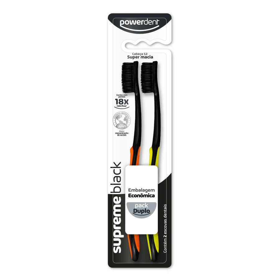Escova Dental Powerdent Supreme Black 2 Unidades