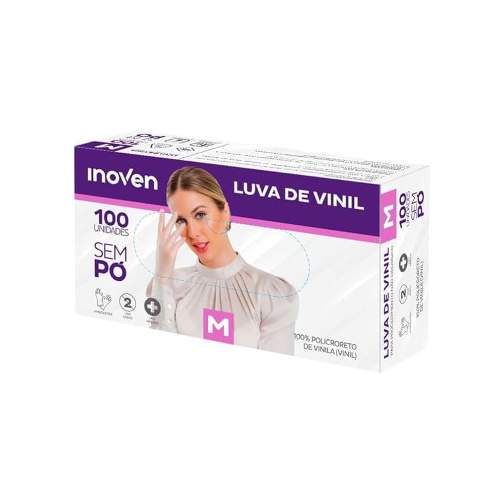 Luvas de Vinil Descartáveis Sem Pó Tamanho M com 100 Unidades