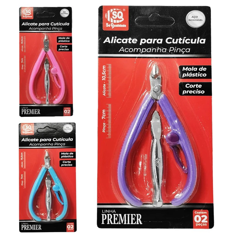 Kit Só Qualidade Linha Premier Cores Sortinas com 1 Alicate para Cutículas + 1 Pinça