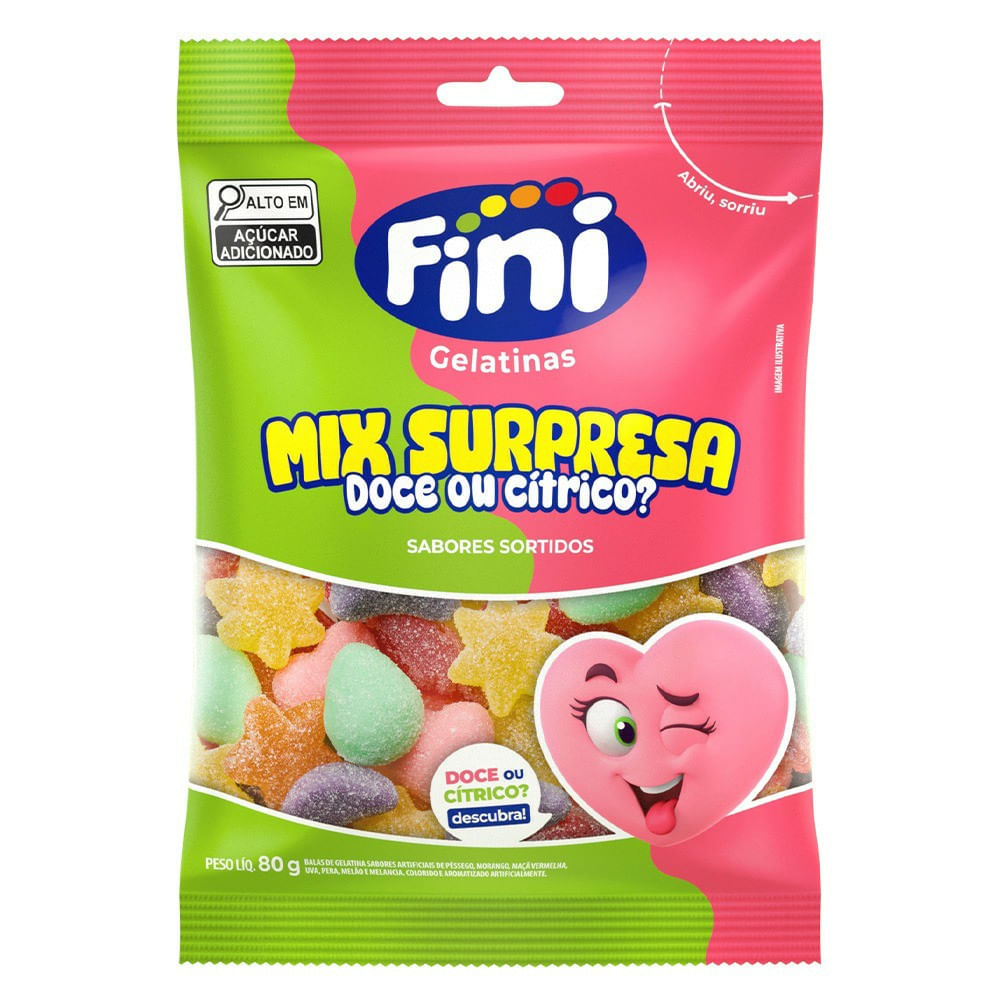 Bala de Gelatina Fini Mix Surpresa Doce ou Cítrico? Sabor Sortidos 80g