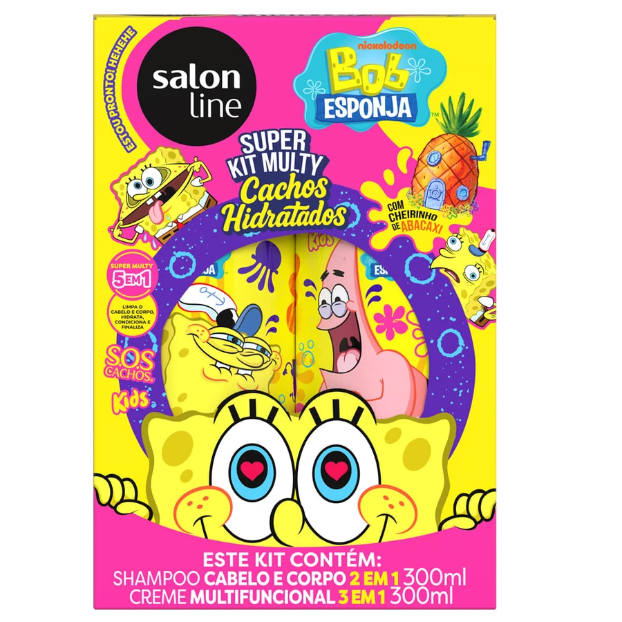 Kit Salon Line Shampoo 300ml + Creme Multifuncional 300ml SOS Cachos Bob Esponja